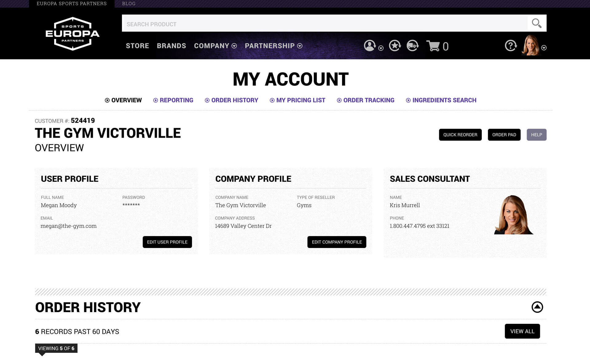 My Account Dashboard