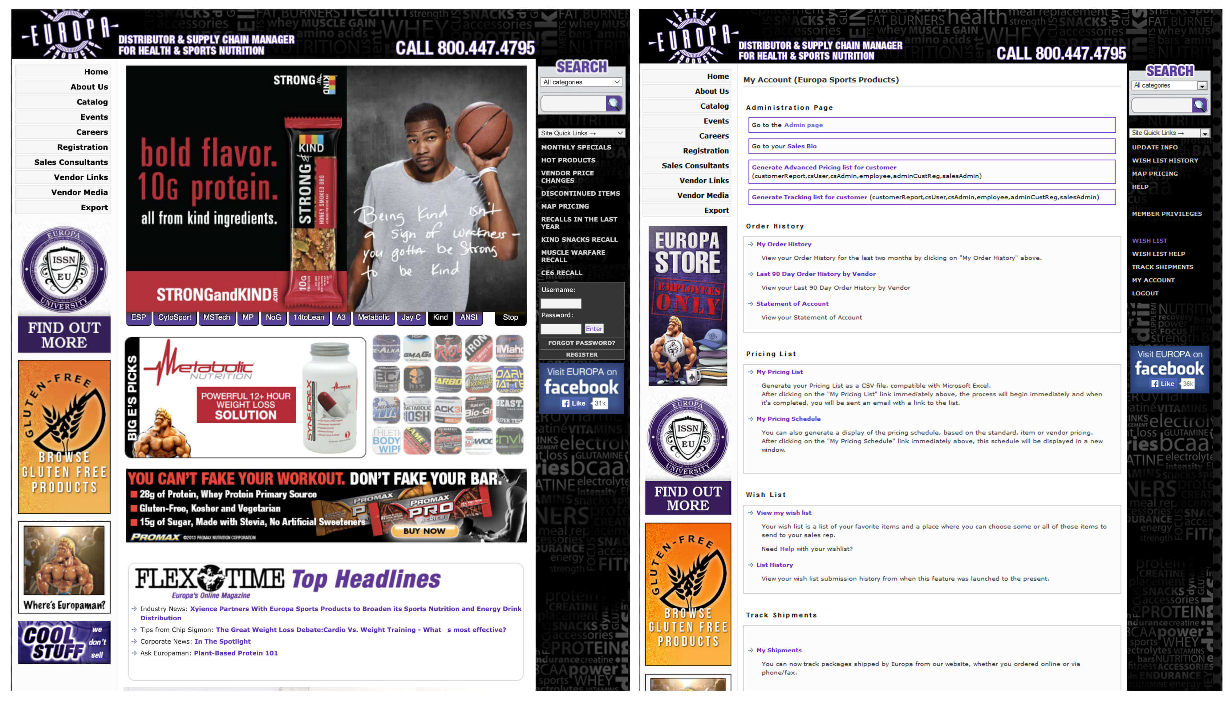 Screenshots of the old Europa Sports website