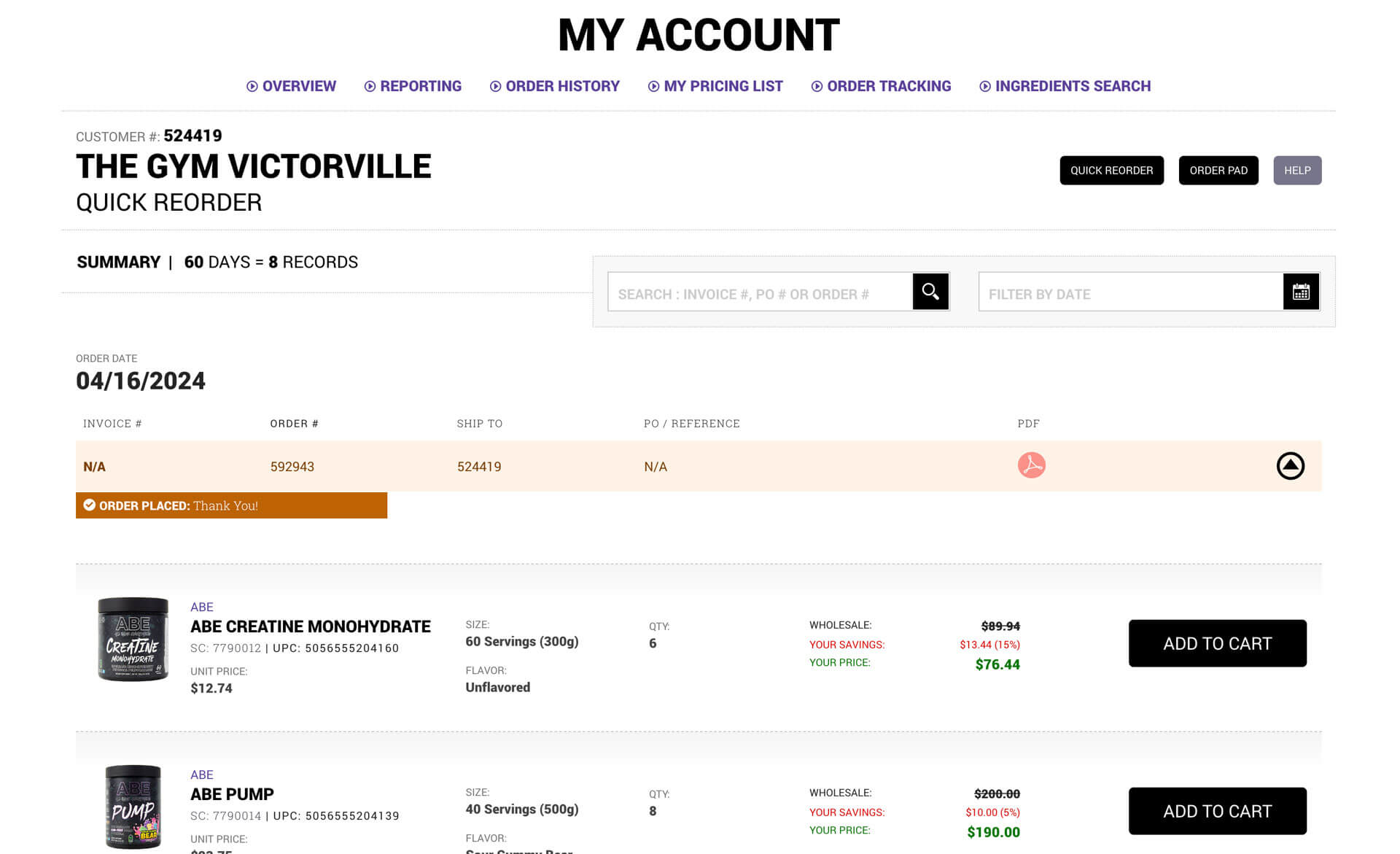 Quick Reorder System