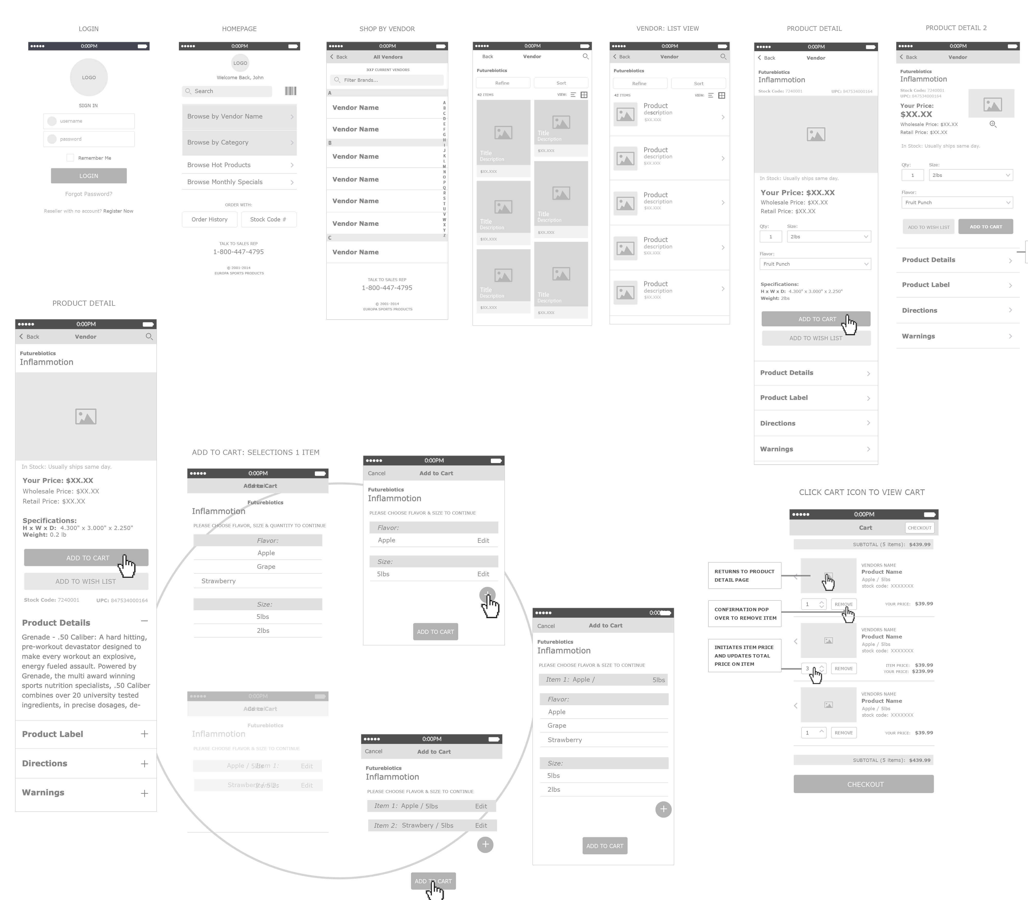 Example of wireframes for the Europa Sports website