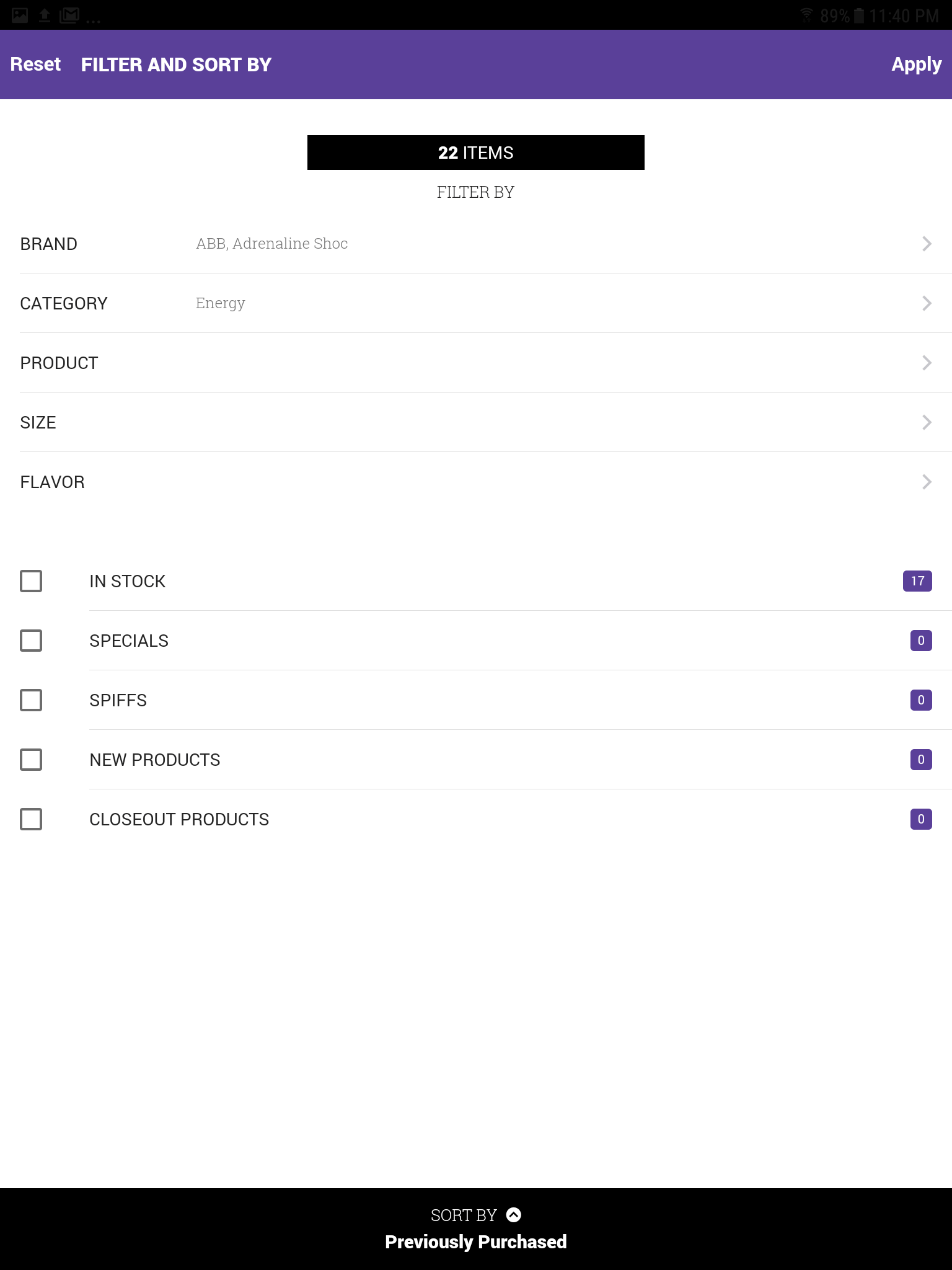 Filter and sort by with selected brand and category items Image