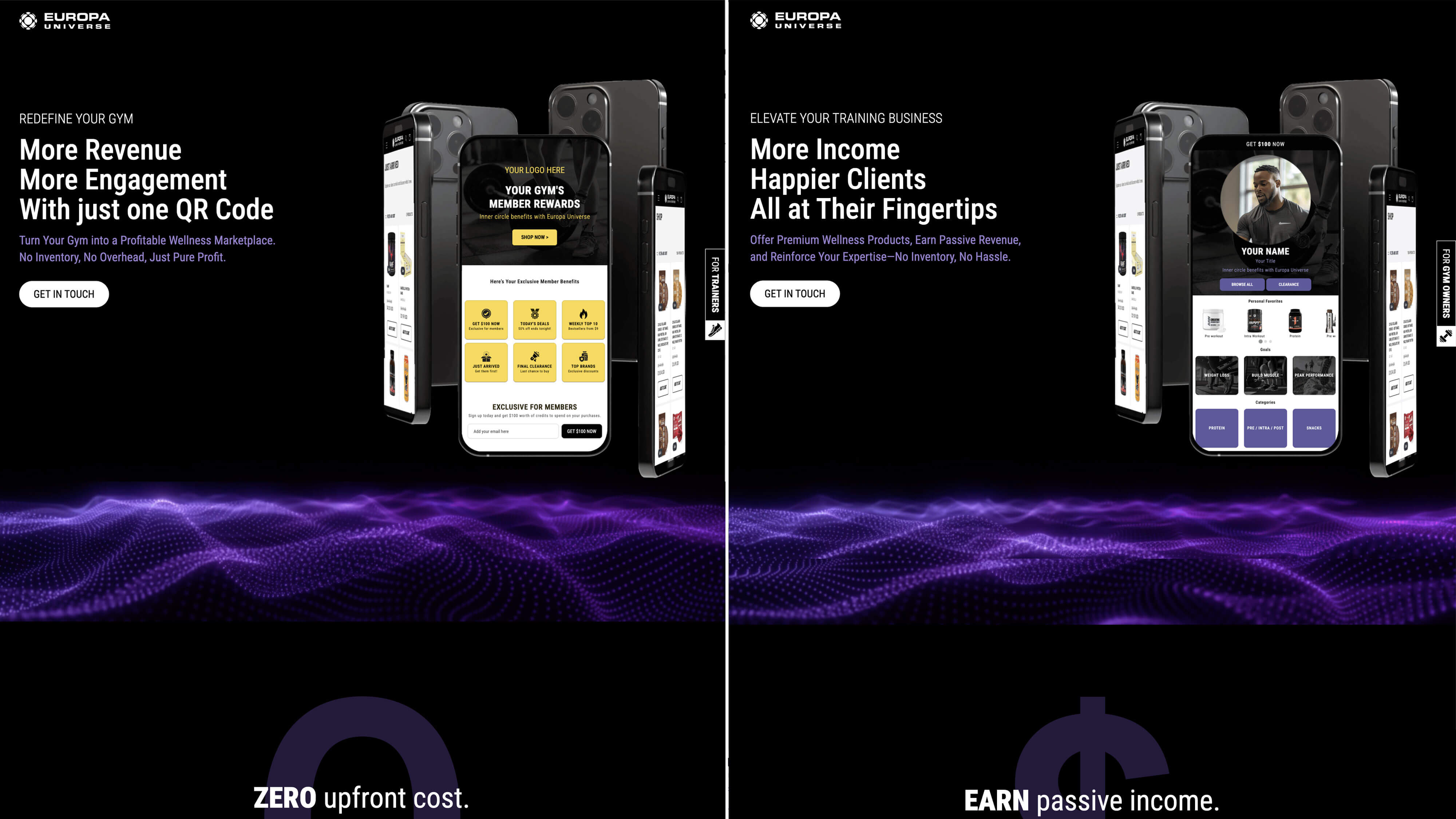 The final design mocks for the Gym Owners and Trainers marketing pages